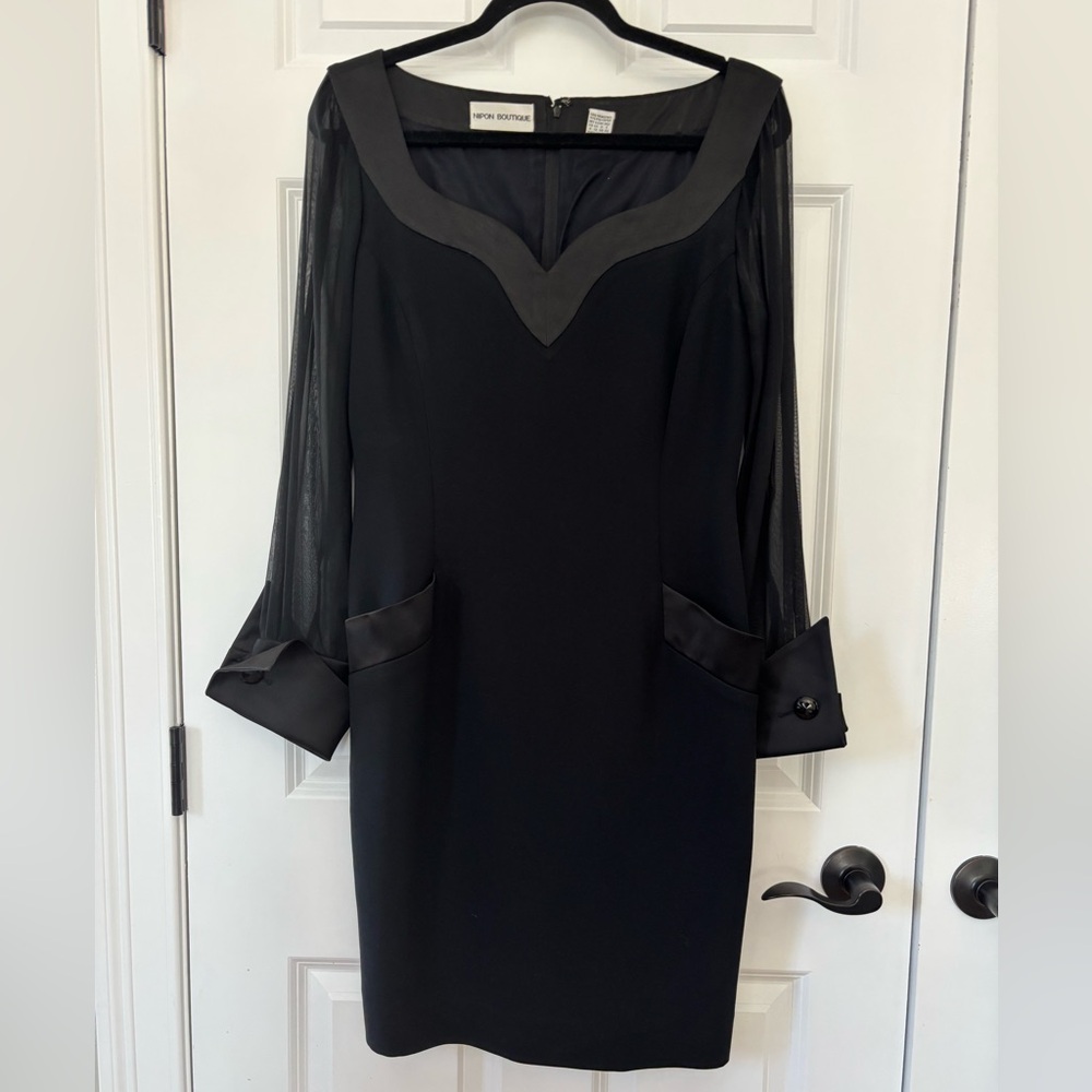 Nipón Boutique black, sheer long sleeve, heart neckline